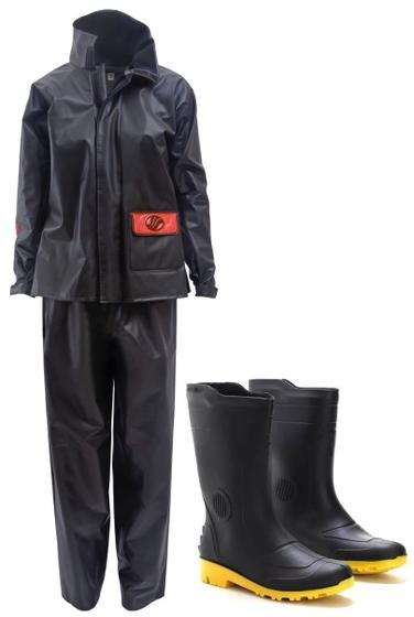 Imagem de Kit capa conjunto roupa chuva feminina moto motoqueira tam g + bota tam 37 galocha impermeavel preta