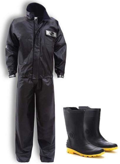 Imagem de Kit capa conjunto roupa de chuva tam p moto motoqueiro alba + bota 43 alocha cano medio grendene