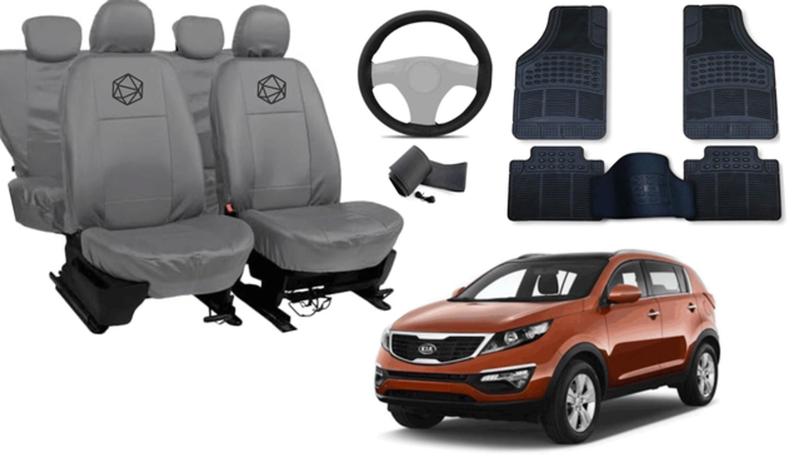 Imagem de Kit capa couro cinza Sportage 2010 a 2016 + capa volante luxo