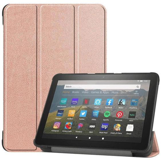 Imagem de Kit Capa Couro Magnética Tablet Amazon Fire Hd 8+Vidro Cinza