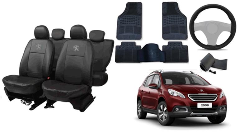 Imagem de Kit capa couro Peugeot 2008 15-21 + tapete e vol.