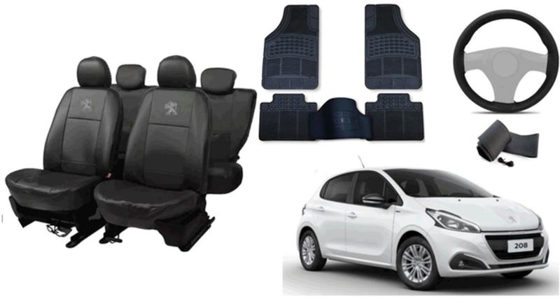 Imagem de Kit capa couro Peugeot 208 13-20 + tapete + volante