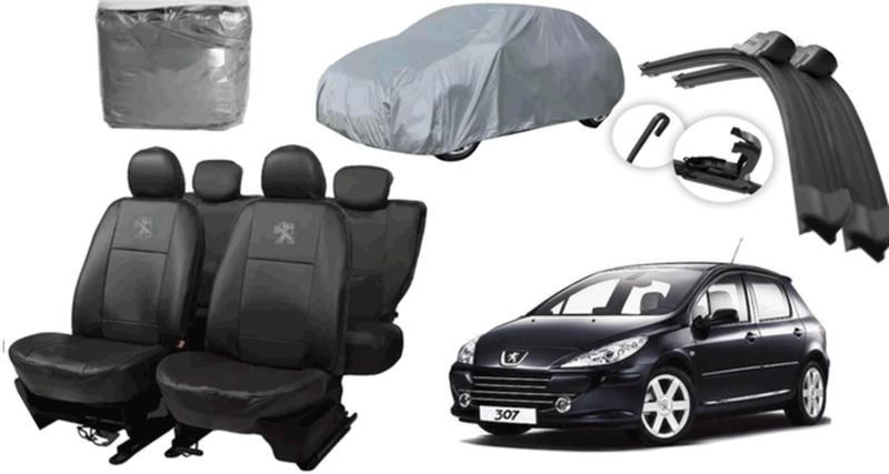 Imagem de Kit capa couro Peugeot 307 02-12 + limpador + capa + cobrir