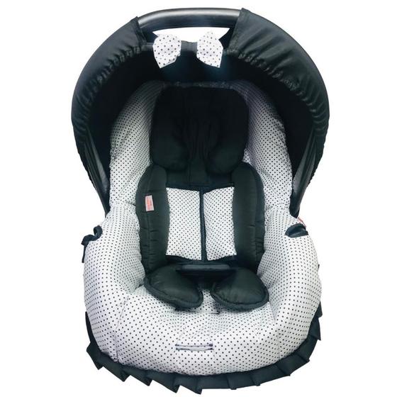 Imagem de Kit capa de bebê conforto e redutor - branco com poá preto