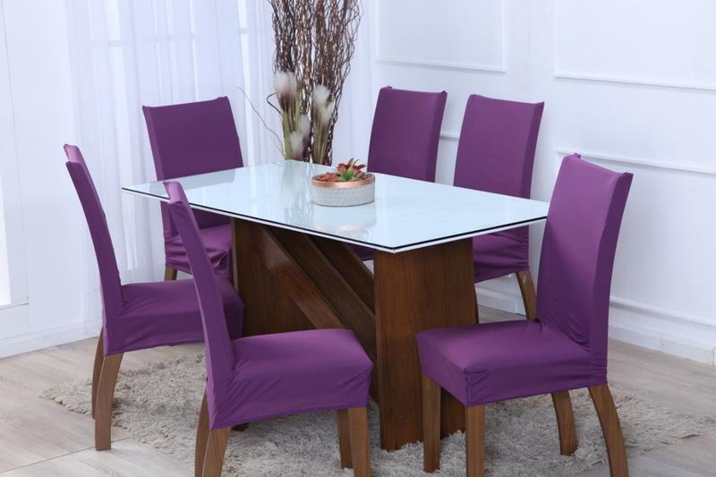 Imagem de Kit Capa de Cadeira 4 Peças Sala de Jantar Protege o Estofado Renova o Visual Malha Gel Roxo Uva