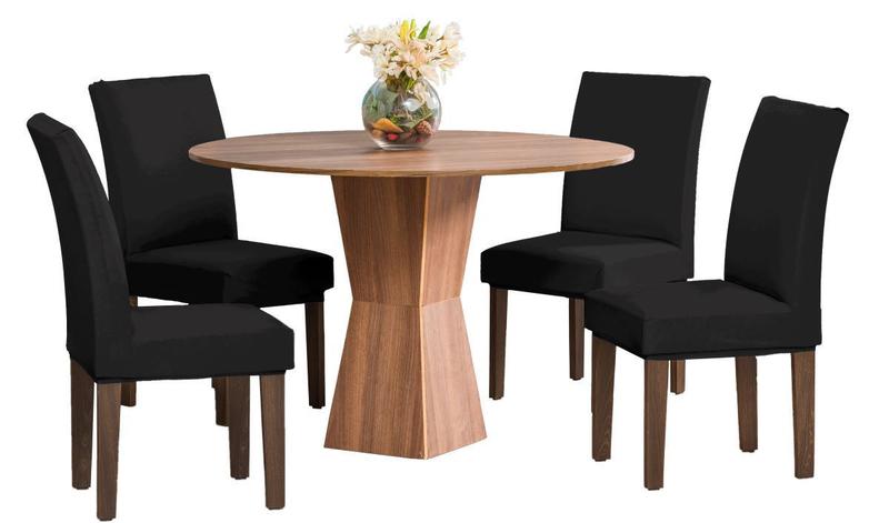 Imagem de Kit capa de cadeira com elástico mesa de jantar 8 peças malha grossa