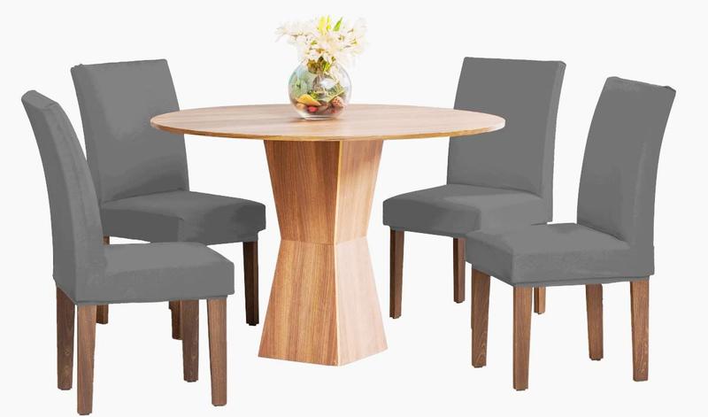 Imagem de Kit capa de cadeira com elástico mesa de jantar 8 peças malha grossa