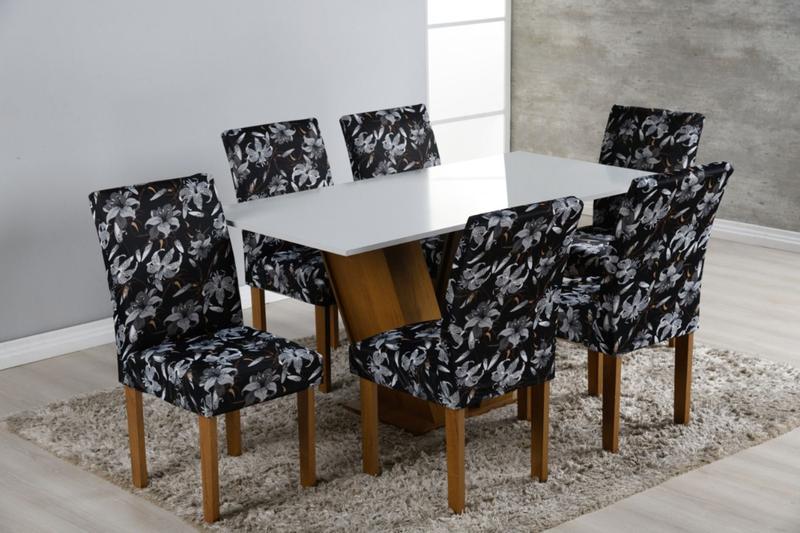Imagem de Kit Capa de Cadeira Estampado Sala de Jantar 4 Unidades 100% poliester Malha Gel C/Elàstico