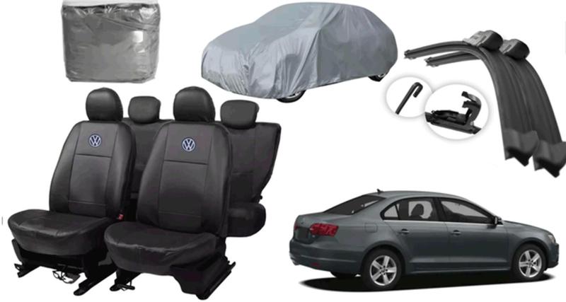 Imagem de Kit Capa de Couro Ajustável para Jetta 10-17 + Cobrir e Limpador Automotivo