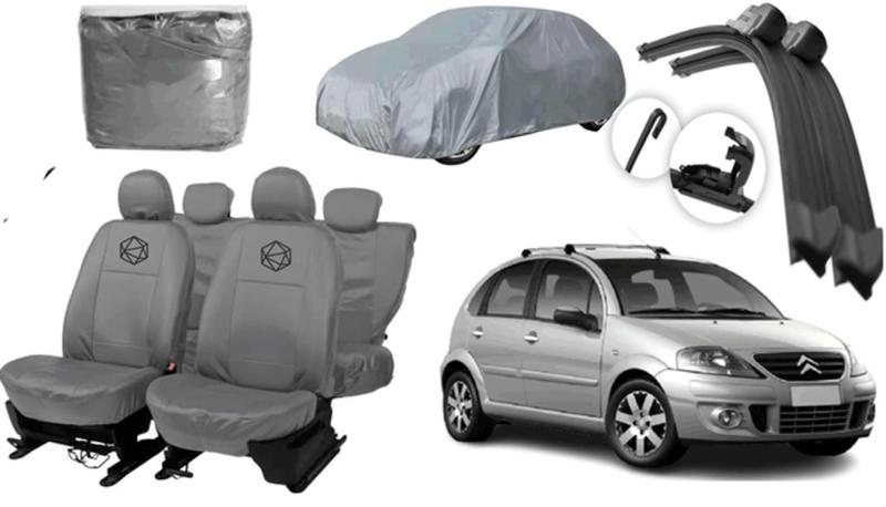 Imagem de Kit Capa de Couro Cinza C3 2003 a 2012 + Limpador Premium