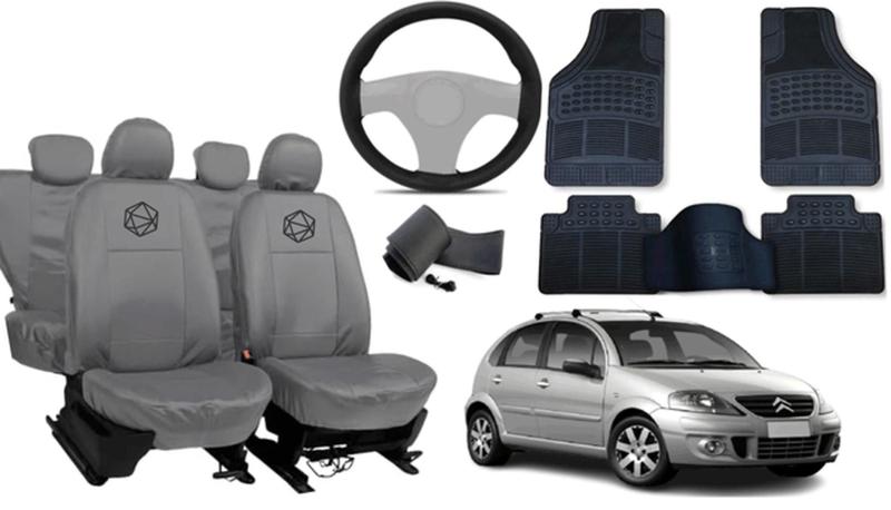 Imagem de Kit Capa de Couro Cinza C3 2003 a 2012 + Tapete Exclusivo