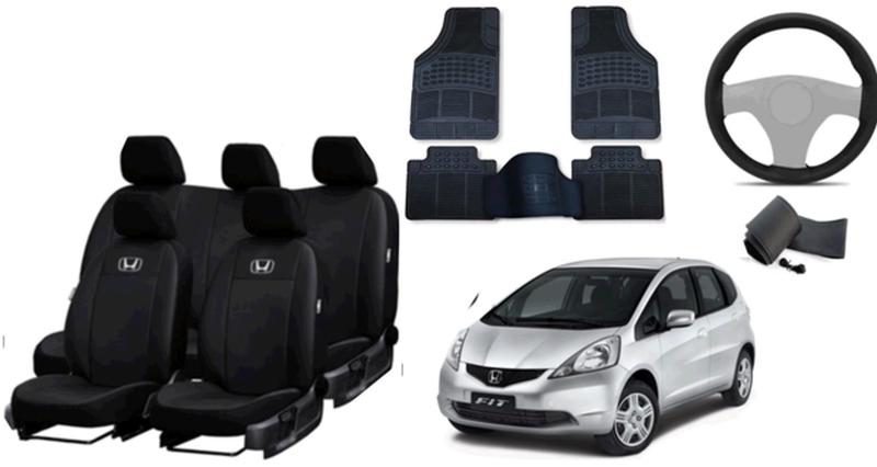 Imagem de Kit Capa de Couro Fit 03-08 + Tapete + Capa de Volante - Para Carros Elegantes