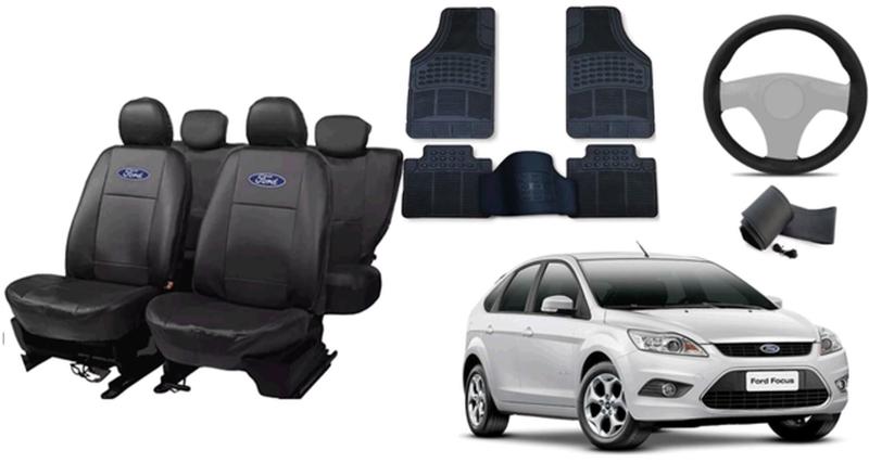 Imagem de Kit Capa de Couro Focus 10-15 + Tapetes Impermeáveis + Capa de Volante de Couro