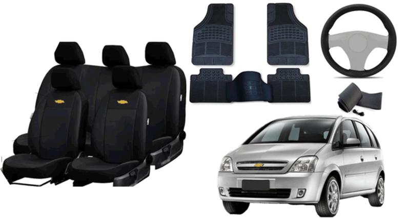 Imagem de Kit Capa de Couro Meriva 2001-2012 + Tapetes e Capa de Volante de Qualidade