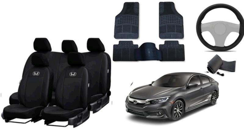 Imagem de Kit Capa de Couro para Honda Civic 16-21 + Tapetes e Capa de Volante de Alta Performance