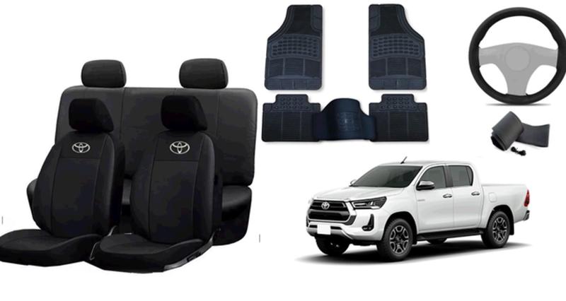 Imagem de Kit Capa de Couro Personalizada para Hilux 19-24 + Tapete de Qualidade + Capa de Volante