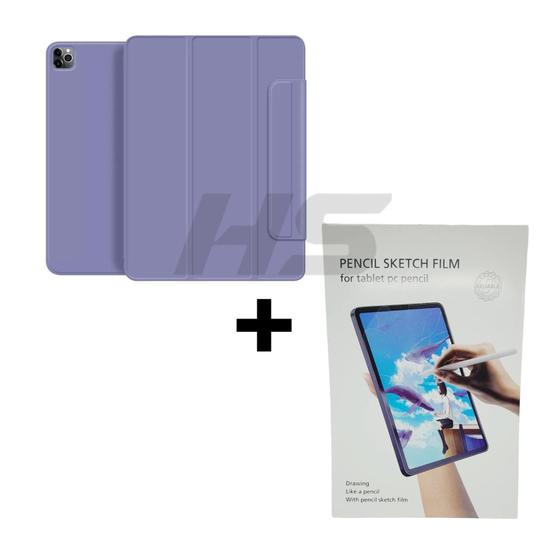 Imagem de Kit Capa de iPad Pro 12.9 6ª, 5ª, 4ª geração  + Película Fosca Paperlike Sensaçao de Papel - Smart Case Protetora c Espaço para Caneta Stylus Pen