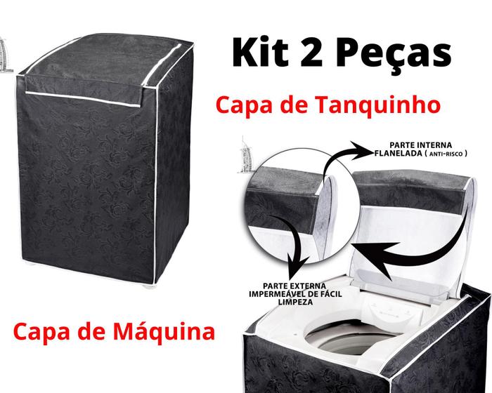 Imagem de Kit Capa De Máquina De Lavar Roupas (10 A 12kg) E Capa De Tanquinho - C/ Zíper Impermeável
