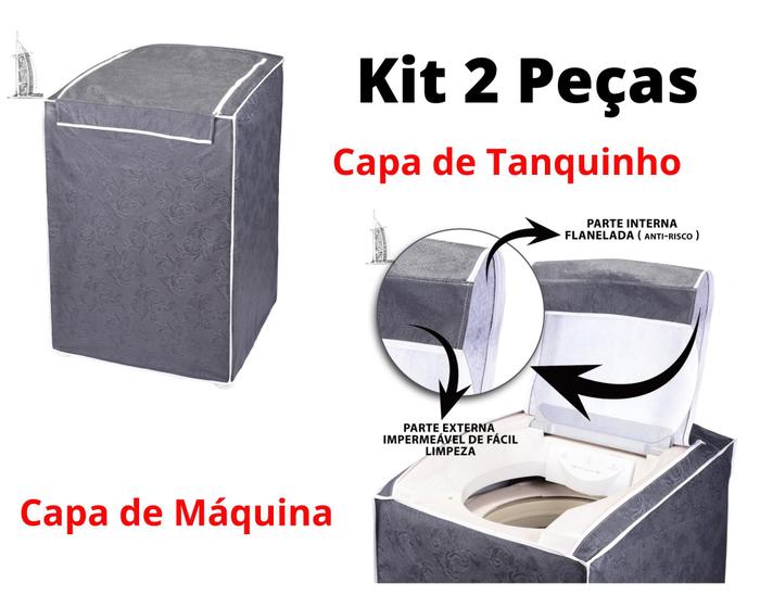 Imagem de Kit Capa De Maquina De Lavar Roupas (13 a 16 Kg) e Capa De Tanquinho - C/Zíper Impermeável