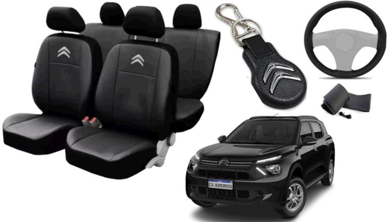 Imagem de Kit Capa do Citroen C3 Aircross 2010 a 2020 + Chaveiro e Capa de Volante de Proteção Extra