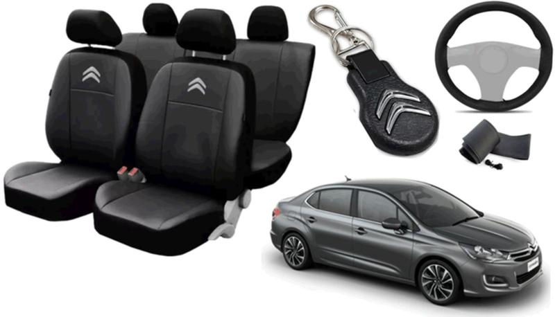 Imagem de Kit Capa do Citroen C4 2013 a 2019 + Chaveiro e Capa de Volante Confortável