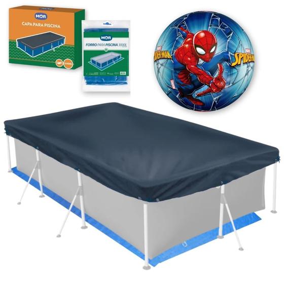 Imagem de Kit Capa e Forro para Piscina 3000 Lts + Bola Inflavel Homem Aranha  Mor 