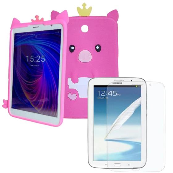 Imagem de Kit Capa Emborrachada Kids Porco Rosa Pink + película Samsung Galaxy Note 8.0