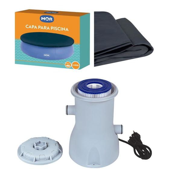 Imagem de Kit Capa + Filtro 2.200 L/h Para Piscina Splash Fun 2400 Litros - Mor