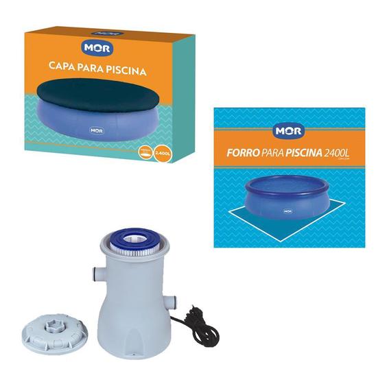 Imagem de Kit Capa + Forro + Filtro 2.200 L/h Para Piscina Splash Fun 2400 Litros - Mor