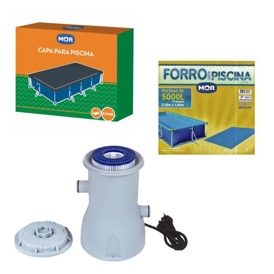 Imagem de Kit Capa + Forro + Filtro Bomba 2.200 L/h Para Piscina Premium 5000 Litros - Mor