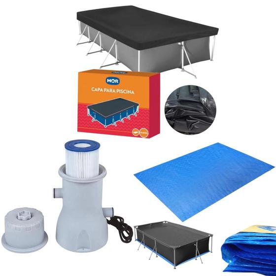 Imagem de Kit Capa + Forro para Piscina Retangular 10.000 Litros + Bomba 3600 L/H 110v Mor