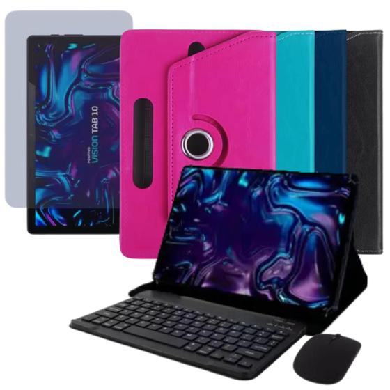 Kit Capa Giratória + Teclado e Mouse Bluetooth p/ Tablet Vision Tab 10 Menor preço em Kit Capa Giratória + Teclado e Mouse Bluetooth p/ Tablet Vision Tab 10