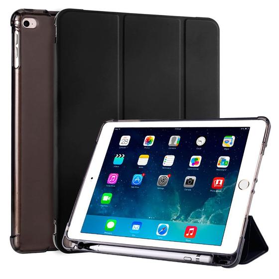 Imagem de Kit Capa Ipad Air 2 2014 A1566 A1567 Tela 9.7 Smart Porta Pencil Emborrachada Case Preta + Pelicula