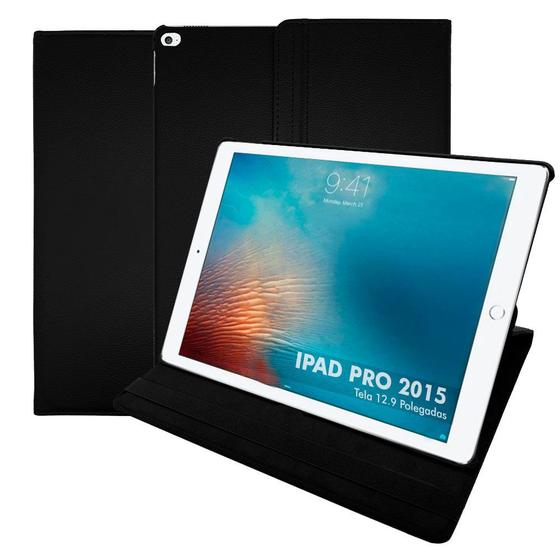 Imagem de Kit Capa Ipad Pro 12.9 1ª Geração 2015 Case Couro Giratória Reforçada Acabamento Premium + Pelicula