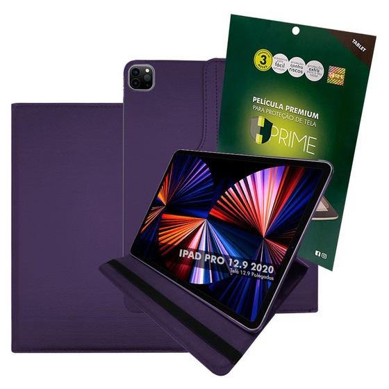 Imagem de Kit Capa Ipad Pro 12.9 5ª Geração 2021 Case Couro Giratória Anti Impacto + Pelicula HPrime Premium