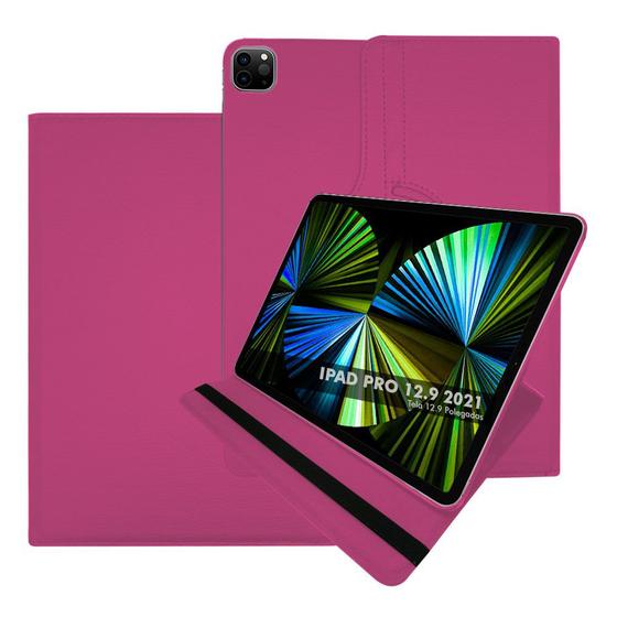 Imagem de Kit Capa Ipad Pro 12.9 5ª Geração 2021 Case Couro Giratória Reforçada Acabamento Premium + Pelicula