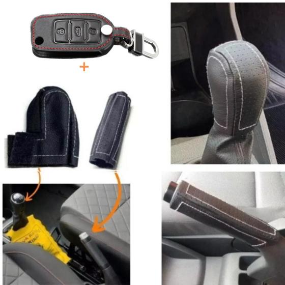 Imagem de Kit Capa Manopla Câmbio Manual E Freio De Mão E Chave Canivete Volkswagen Space Cross 2015 2016