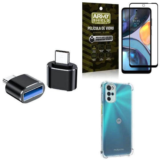 Imagem de Kit Capa Moto G22 + Adaptador OTG Tipo C/USB + Película 3D Armyshield