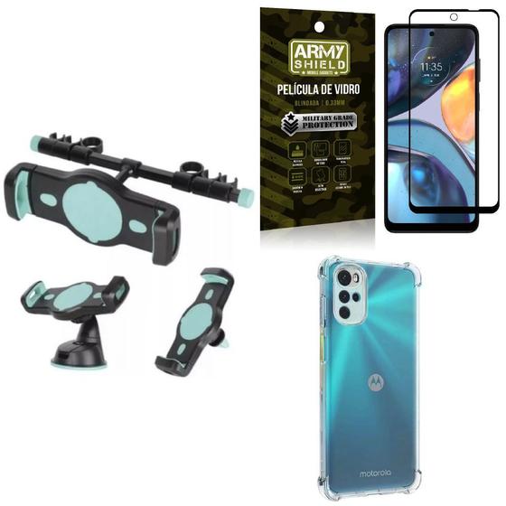 Imagem de Kit Capa Moto G22 + Suporte Veicular 3 em 1 + Película 3D Armyshield