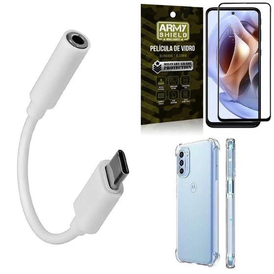 Imagem de Kit Capa Moto G41 + Adaptador Fone Tipo C Para P2 + Película