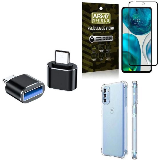 Imagem de Kit Capa Moto G52 + Adaptador Otg Tipo C/Usb + Película 3D