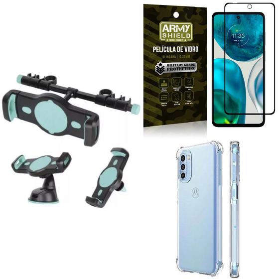 Imagem de Kit Capa Moto G52 + Suporte Veicular 3 em 1 + Película 3D Armyshield