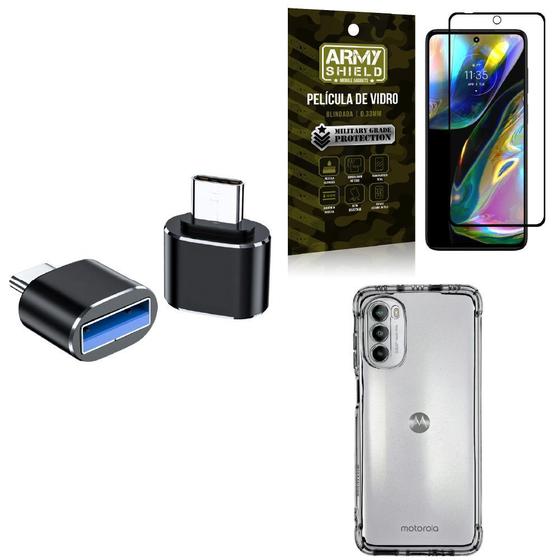 Imagem de Kit Capa Moto G82 + Adaptador OTG Tipo C/USB + Película 3D Armyshield