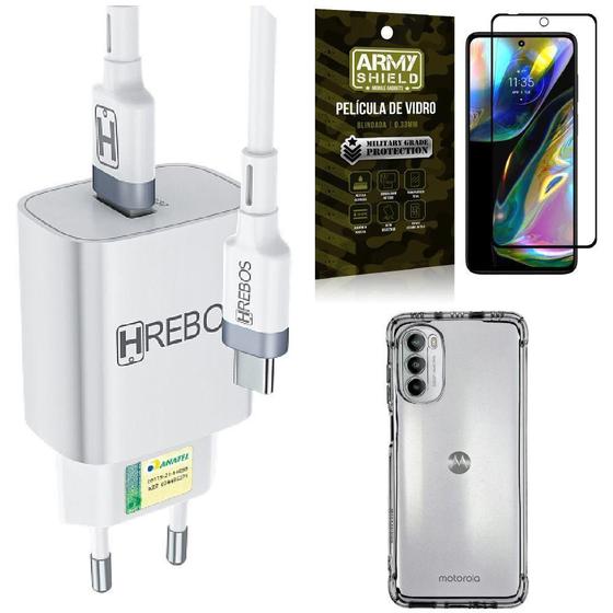 Imagem de Kit Capa Moto G82 + Carregador Turbo 18W Tipo C + Película