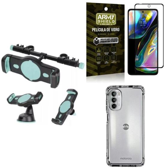 Imagem de Kit Capa Moto G82 + Suporte Veicular 3 Em 1 + Película 3D