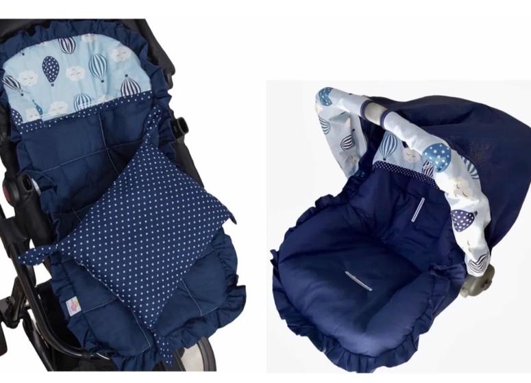 Imagem de Kit Capa para carrinho + Capa para Bebê Conforto + Capota/ Protetor de Sol - Balões Marinho