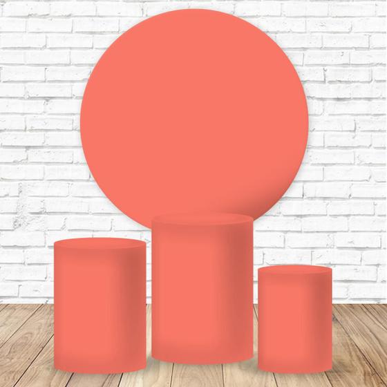 Imagem de Kit Capa para Painel Redondo 1,50m + Capa para Cilindros Papaya Dolce Aniversários Casamentos Festas Tecido Veste Fácil