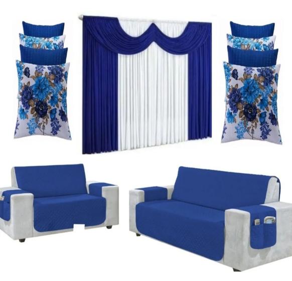 Imagem de Kit Capa Para Sofa 3e2 Lugares+4capas Almofada+1cortina Paris 2mtr