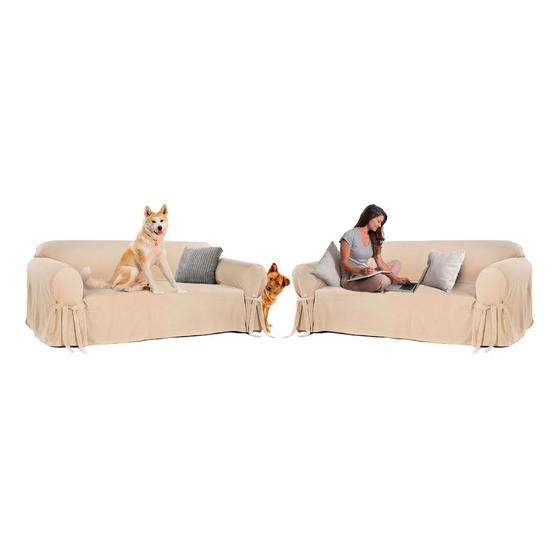 Imagem de Kit Capa Para Sofá De 3 E 4 Lugares Em Brim Peletizado 100% Algodão Macia Confortável Lisa