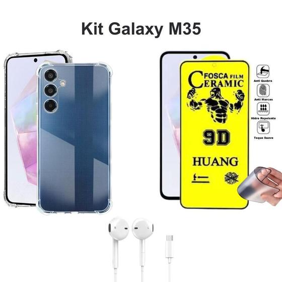 Imagem de Kit Capa + Película de Cerâmica Fosca + Fone de Ouvido com Fio para Samsung Galaxy M35 5G